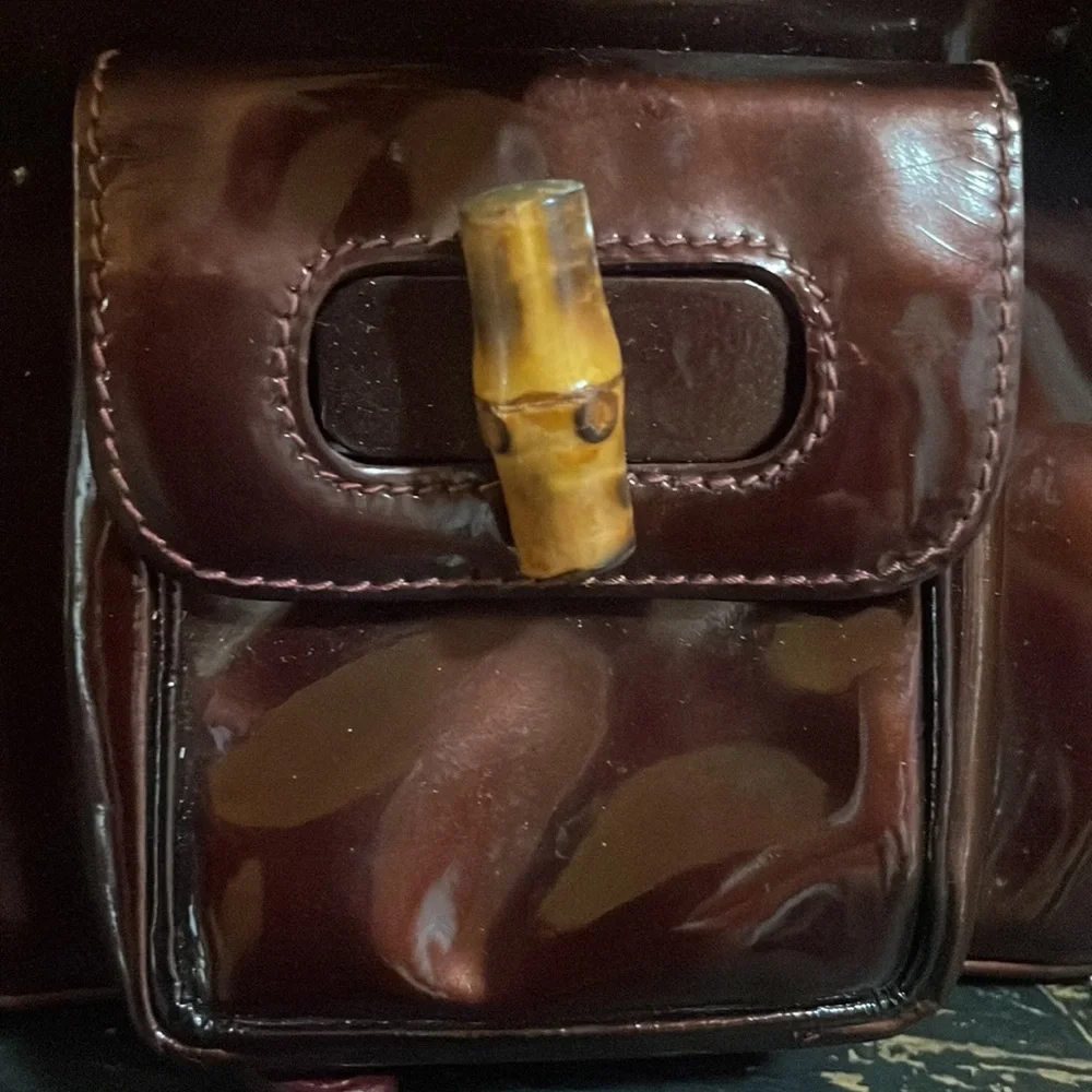 Gucci Burgundy Patent Leather Bamboo Top Handle Backpack